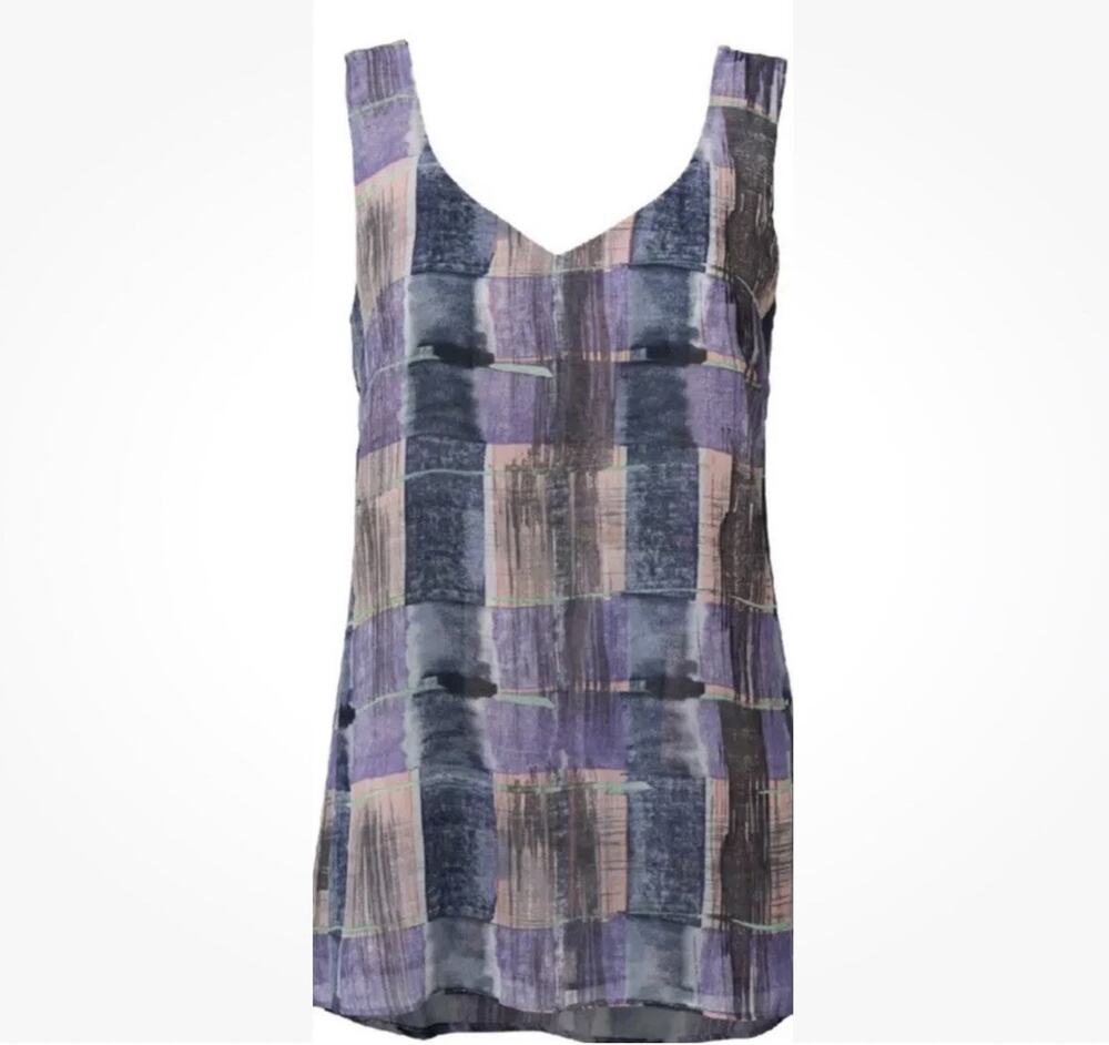 Cabi Quiz Top #4361 purple pink blue block paint Was $89 Small (AV18)